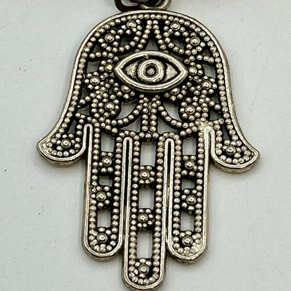 Hamsa‎ Hand Charm Evil Eye Bracelet Silver Tone Braided Chain Heart Clasp Womens